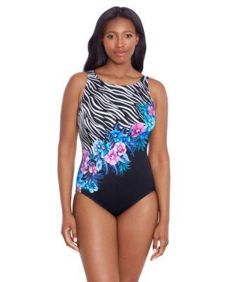 Women's Panel Scoopback Highneck One-Piece Swimsuit Product Image