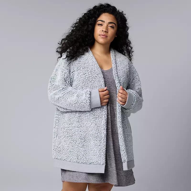 Plus Size Simply Vera Vera Wang Plush High-Pile Fleece Open-Front Cardigan, Womens Brown Product Image