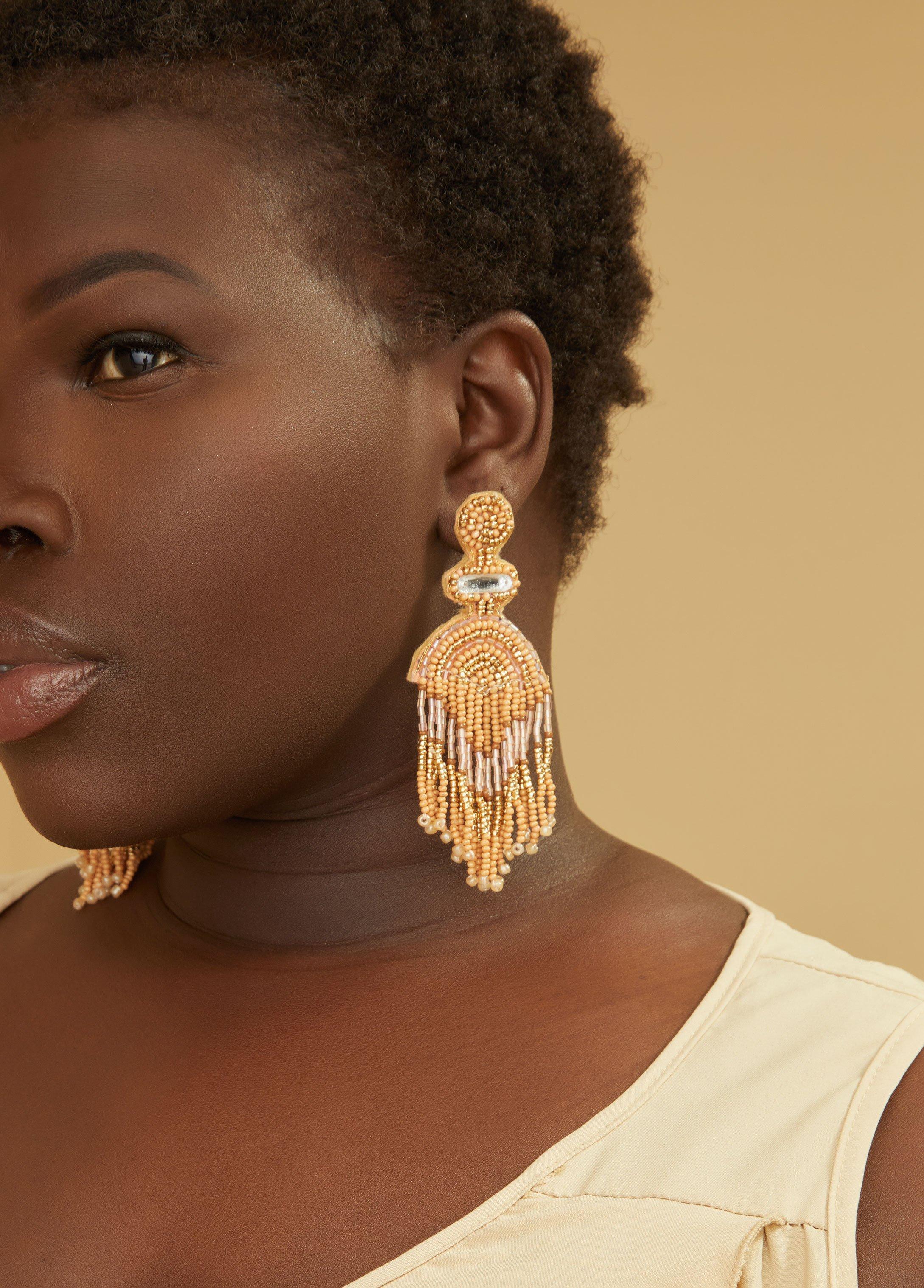 Plus Size Beaded Fringed Chandelier Earrings Ashley Stewart product image