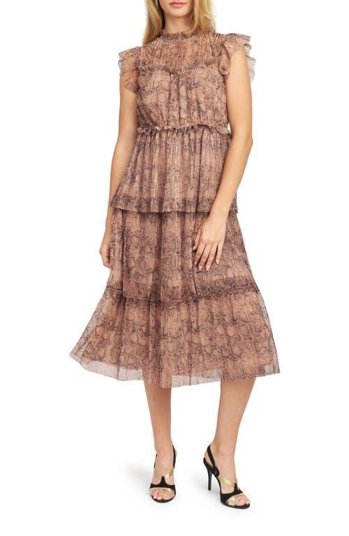 En Saison Metallic Snakeskin Print Tiered Ruffle Midi Dress Product Image