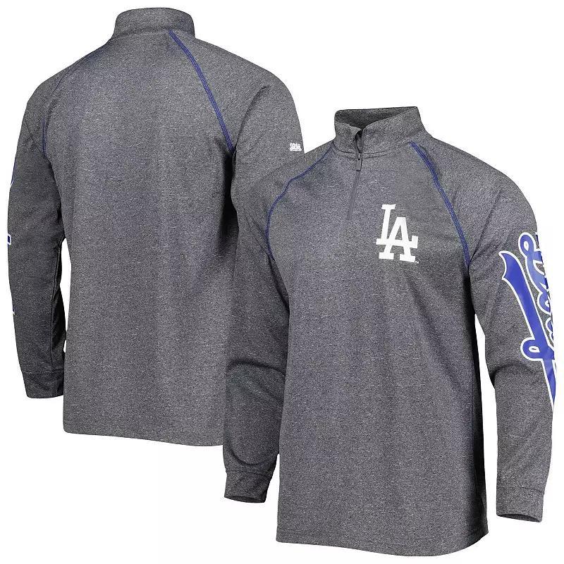 Mens Stitches Heather Gray Los Angeles Dodgers Wordmark Raglan Quarter-Zip Top Product Image