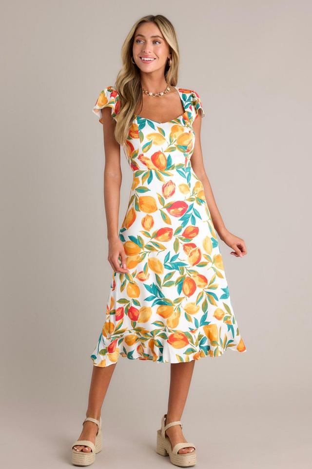 Sunshine & Bliss Ivory Multi Citrus Print Midi Dress Product Image