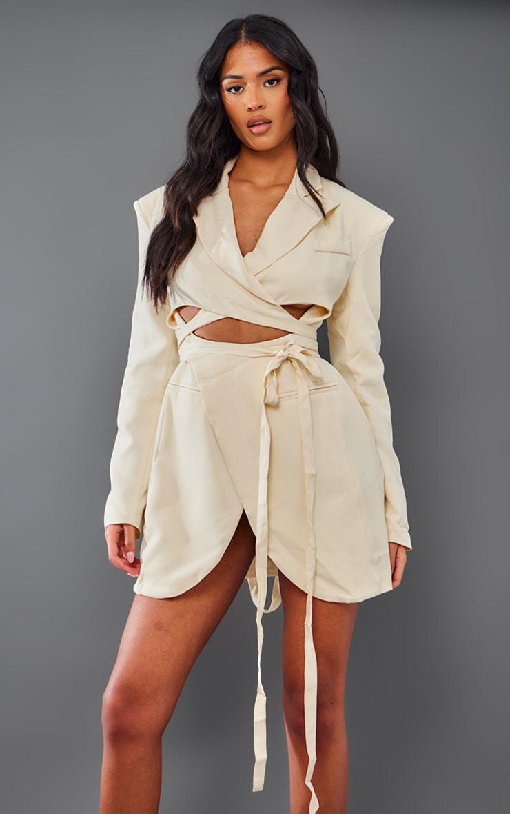 Tall Cream Wrap Around Blazer Dress Product Image