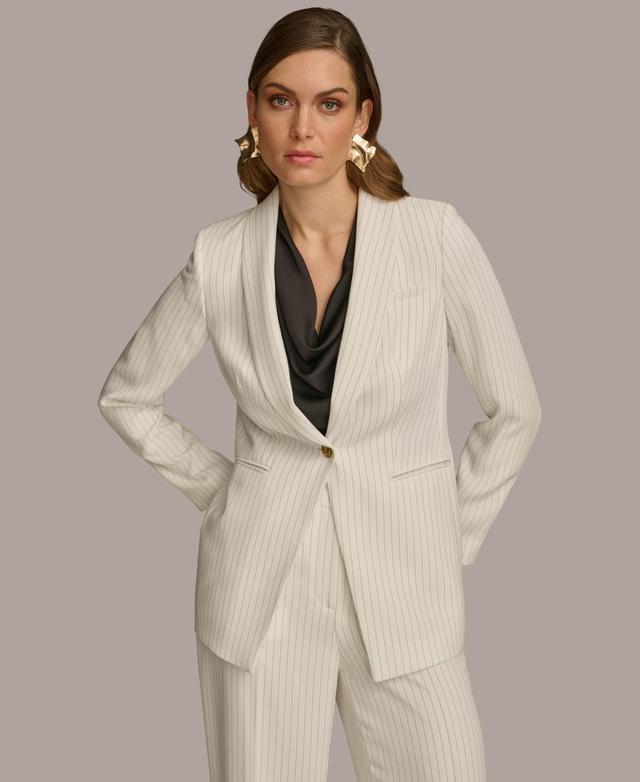 Donna Karan Womens One Button Pinstripe Blazer - Cream Product Image