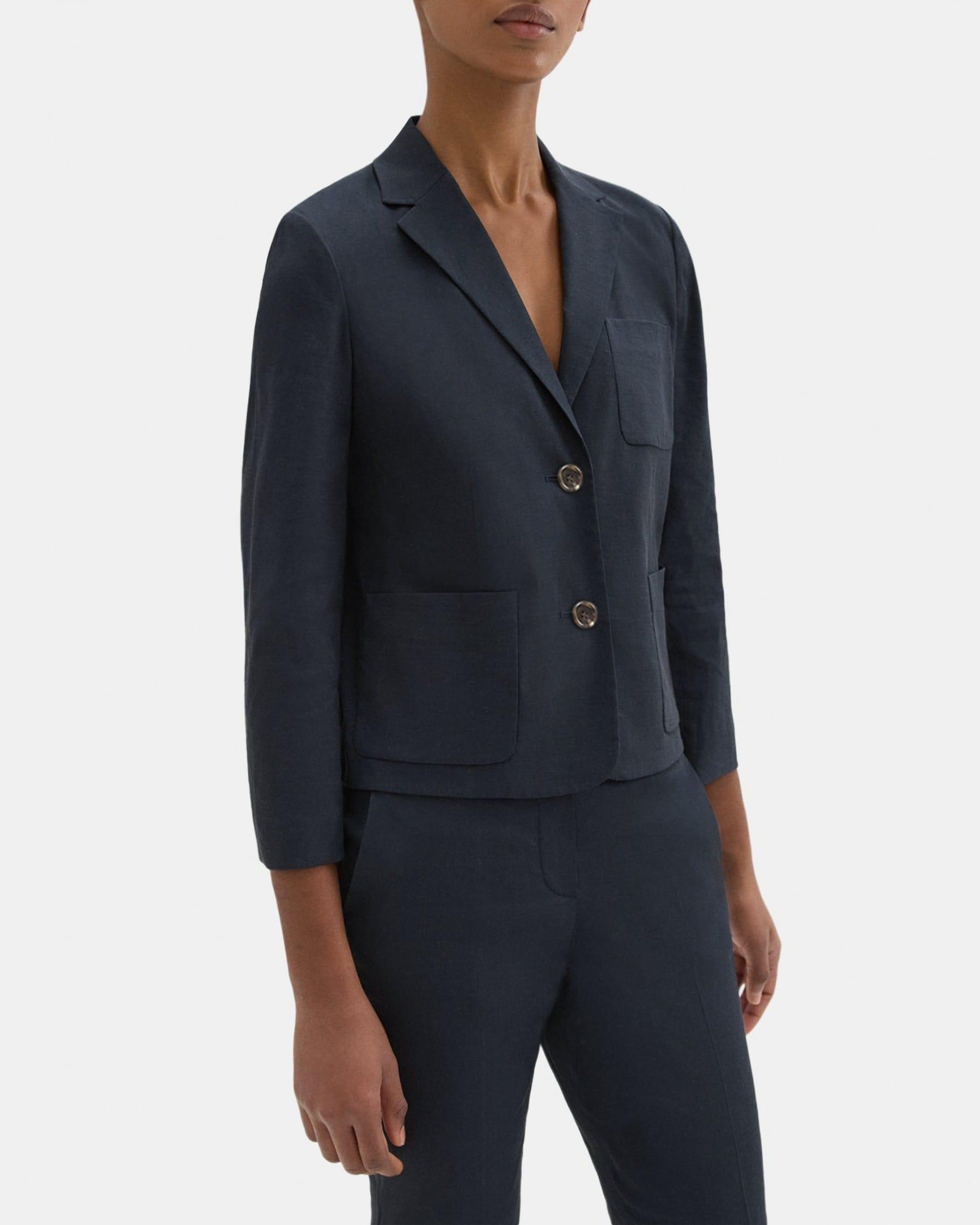 Boxy Patch Pocket Blazer in Stretch Linen Product Image