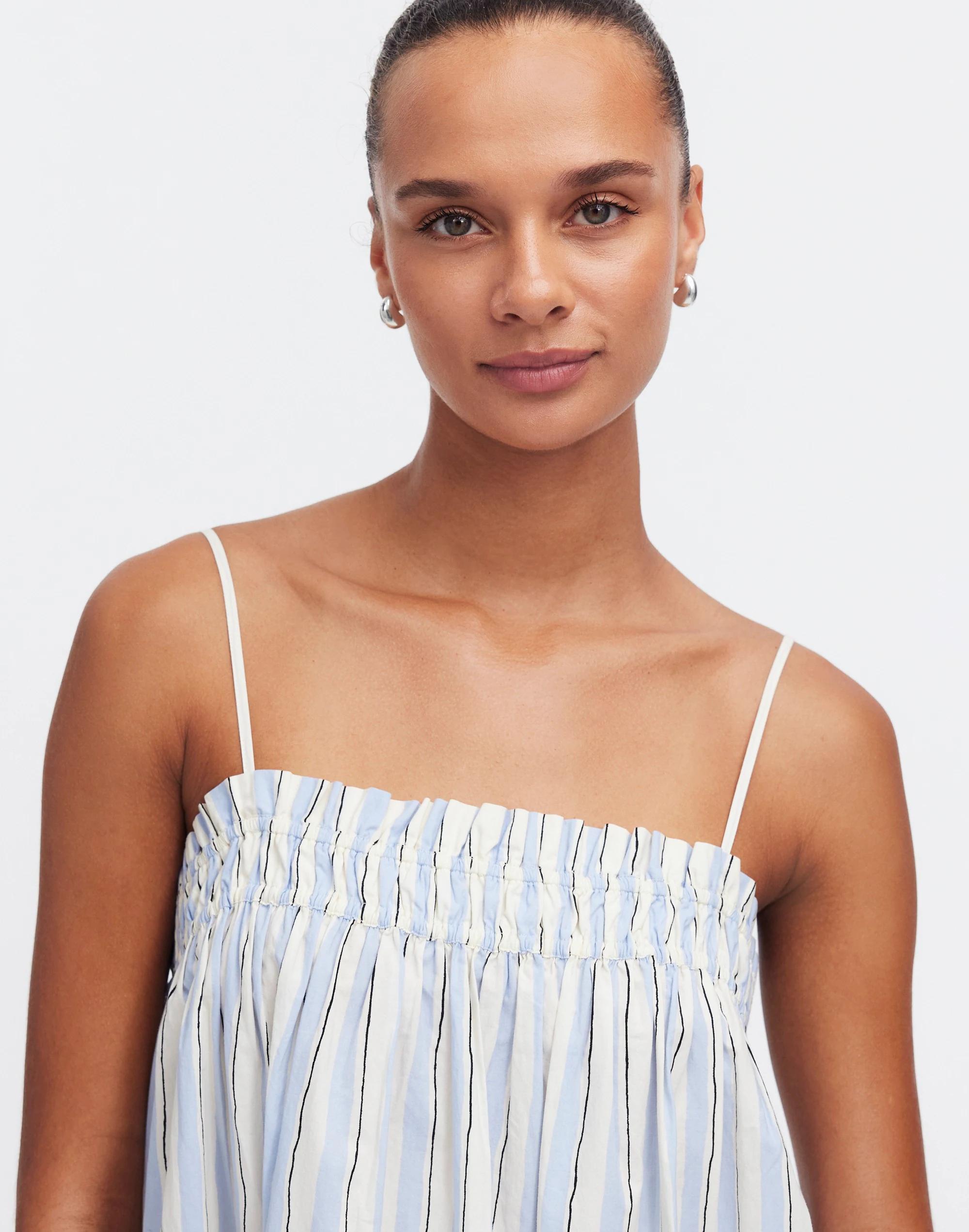 Ruffle A-Line Midi Dress in Stripe Poplin Product Image