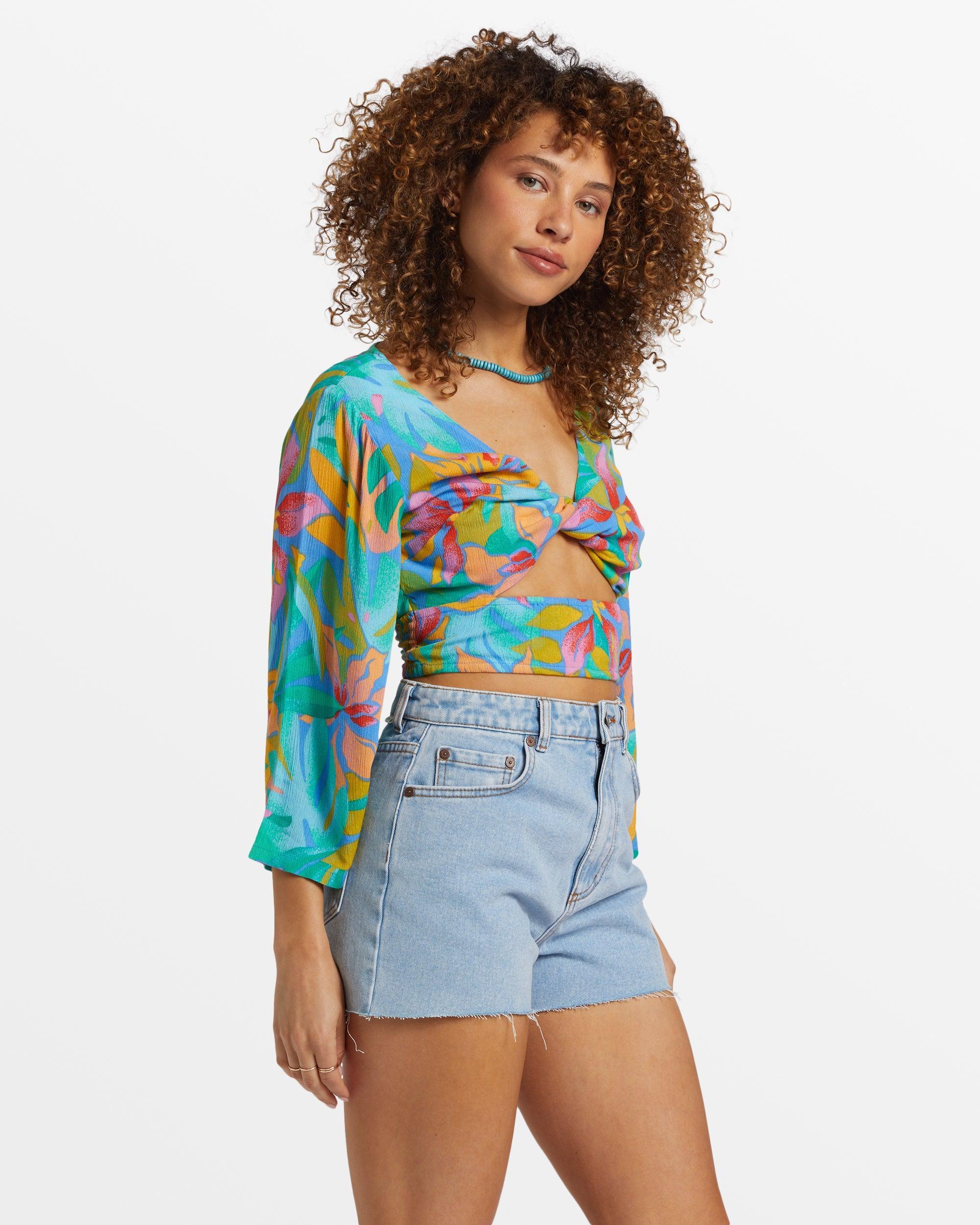 Summer Heat Bell Sleeve Crop Top - Marina Female Product Image