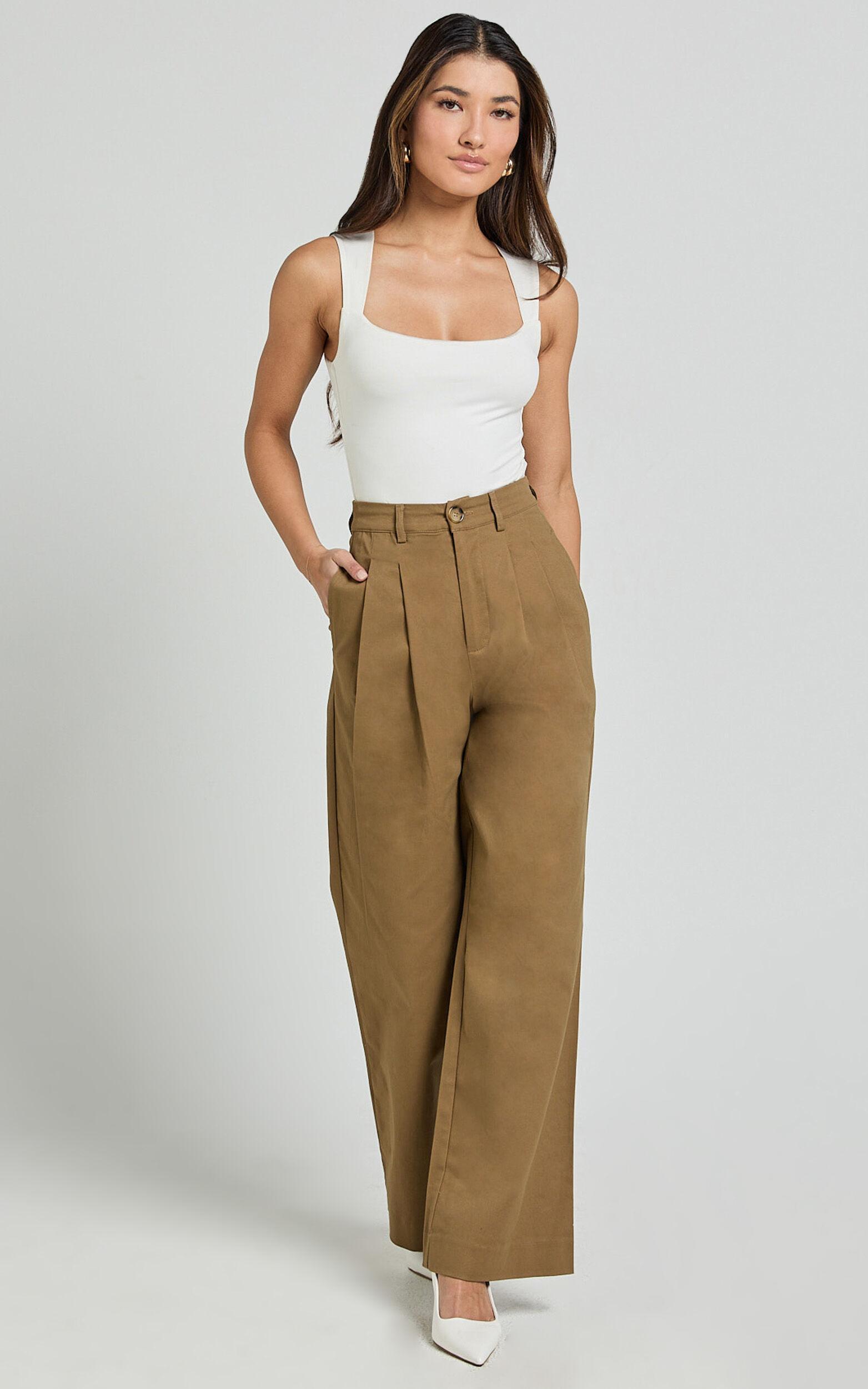 Audrey Pants - High Waist Tailored Twill Pants in Mushroom Product Image