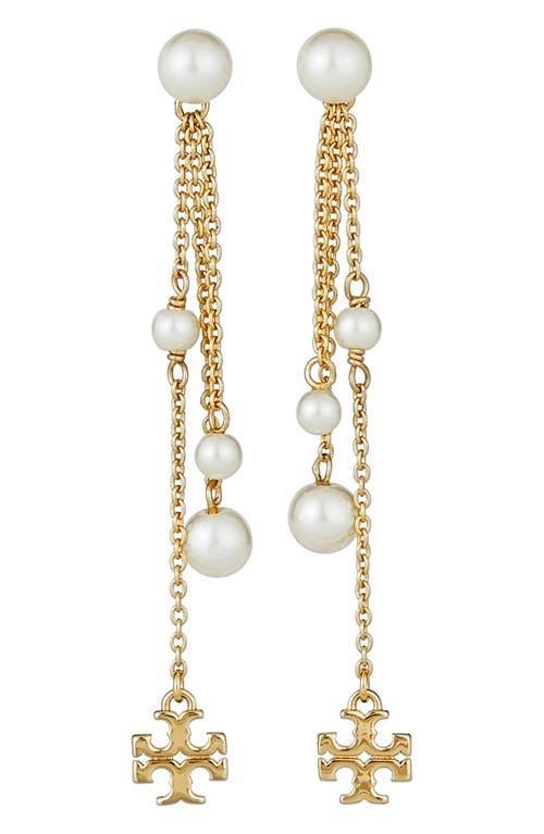 Tory Burch Kira Imitation Pearl Linear Drop Earrings Product Image