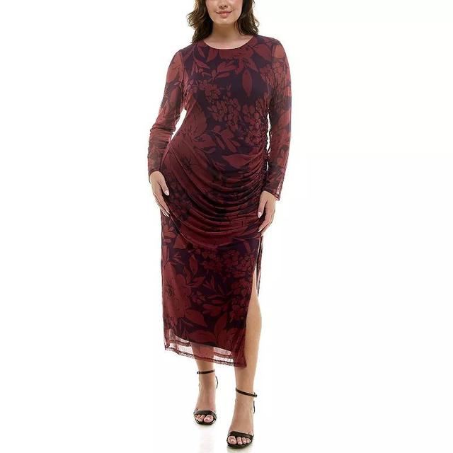 Plus Size Taylor Side Ruching Slit Bodycon Dress, Womens Purple Merlot Product Image