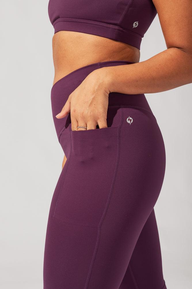 Crisscross Hourglass® Flared Leggings with Pockets - Winter Plum Product Image