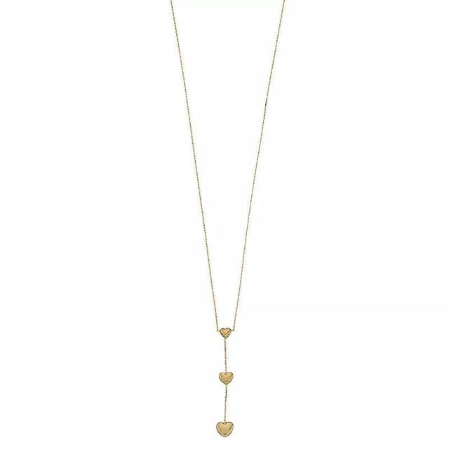 14k Gold Graduated Triple Puffed Heart Adjustable Necklace, Womens Product Image