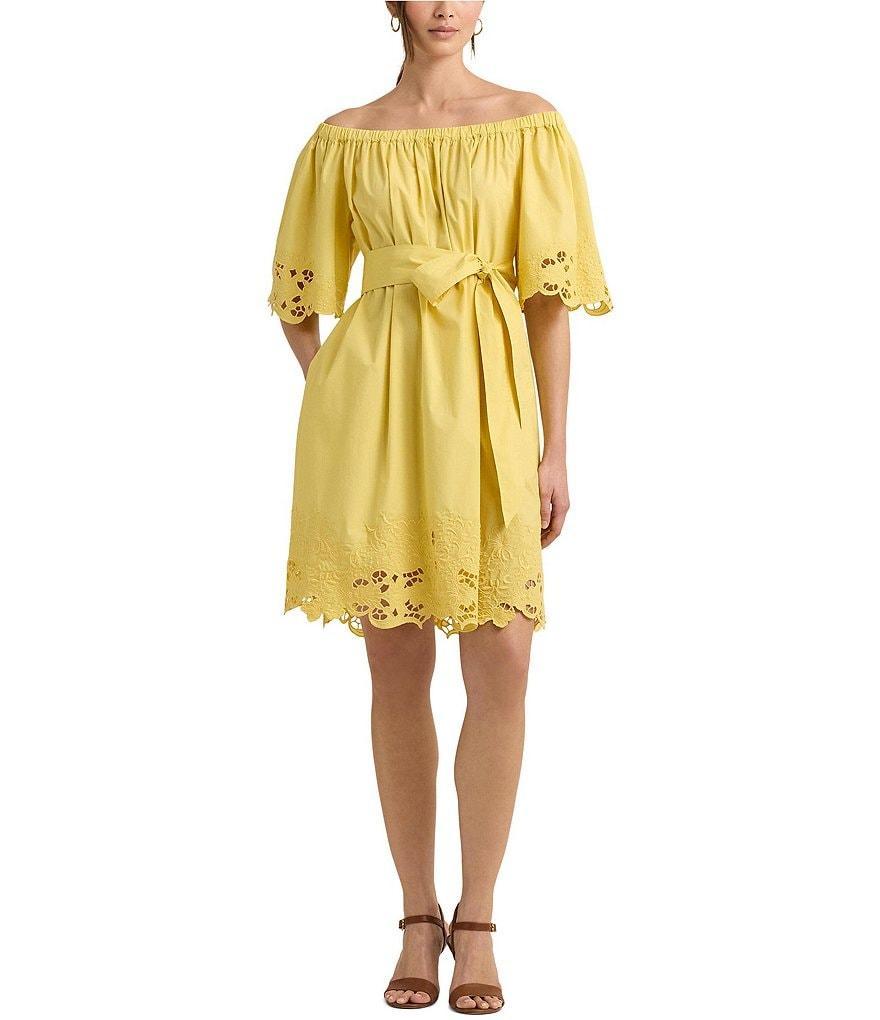 Lauren Ralph Lauren Eyelet Cotton Off-the-Shoulder Dress Product Image