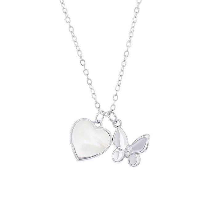 Argento Bella Sterling Silver Mother-of-Pearl Heart & Butterfly Necklace, Womens Product Image