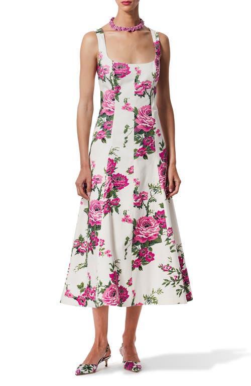 Carolina Herrera Floral Sleeveless Stretch Cotton Midi Dress Product Image