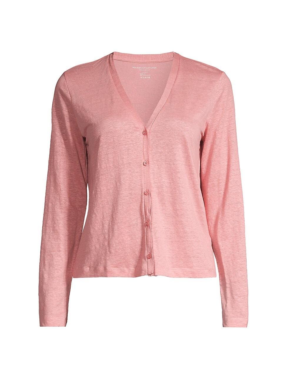 Womens V-Neck Stretch Linen Cardigan Product Image