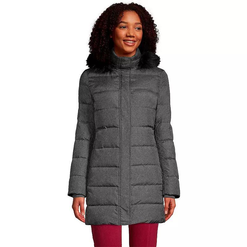 Womens Lands End Faux-Fur Hood Long Down Winter Coat Pink Berry Product Image