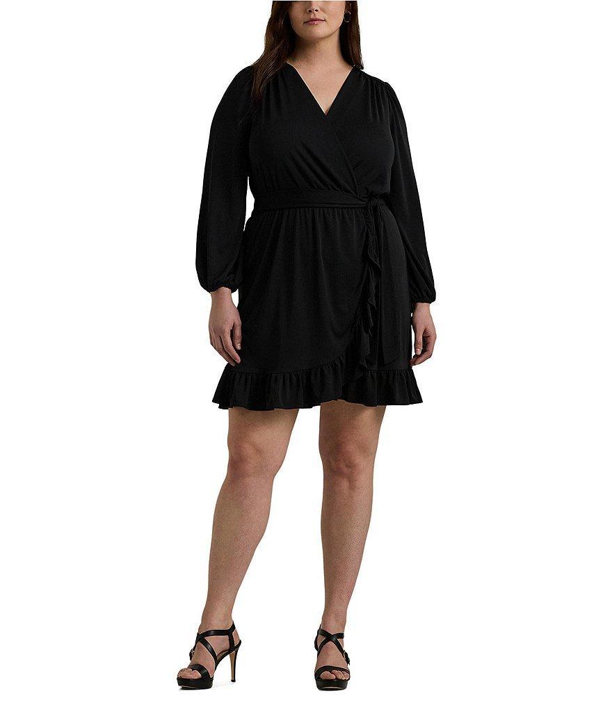 Lauren Ralph Lauren Plus Size Long Sleeve V-Neck Tie Waist Dress Product Image