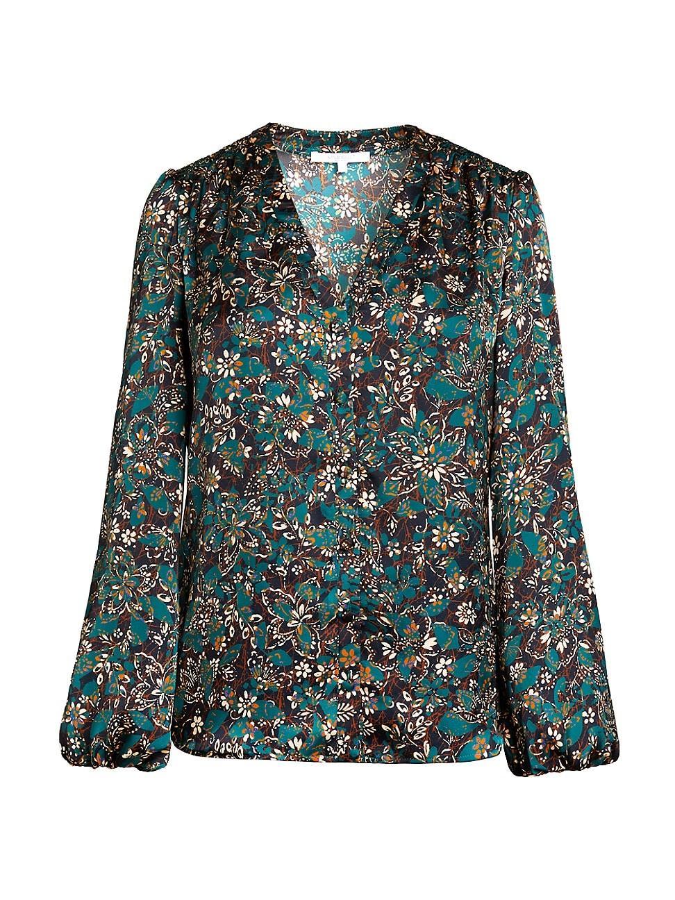 Womens Floral Balloon-Sleeve Blouse product image