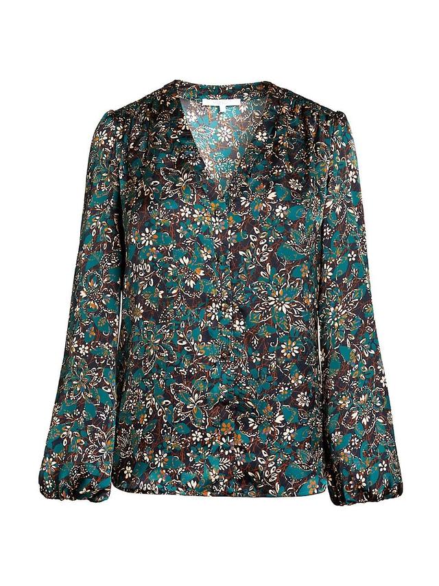 Womens Floral Balloon-Sleeve Blouse Product Image