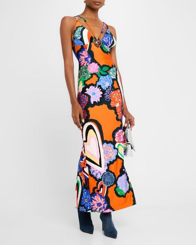 Heart-Print Strappy Maxi Dress Product Image