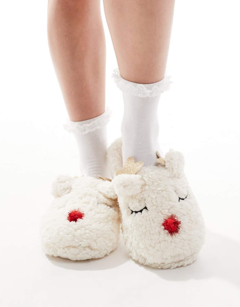 SEQWL reindeer slippers in cream Product Image