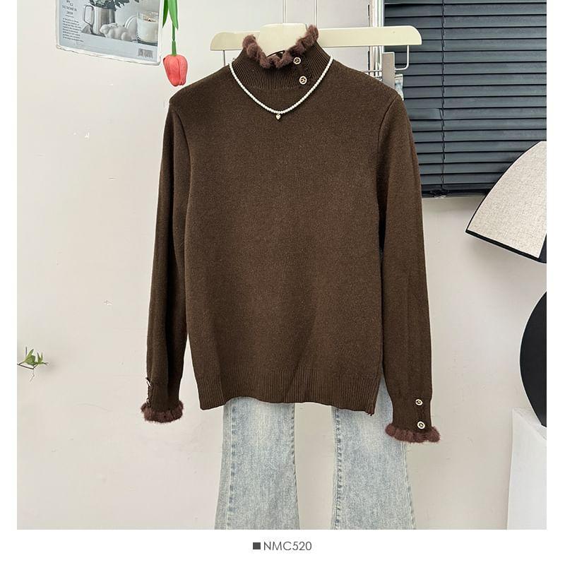 Fleece-Lined High-Neck Knit Top Product Image