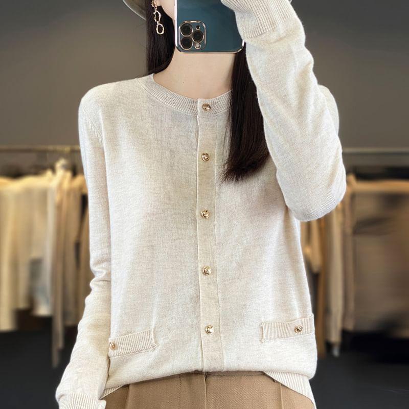 Crew Neck Plain Cardigan Product Image