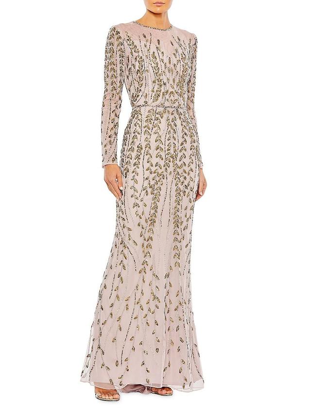 Womens Embellished Long-Sleeve Column Gown Product Image