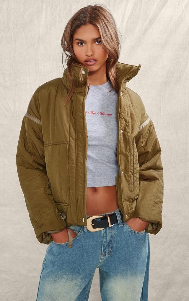 Khaki Quilted Padded Longline Jacket Product Image