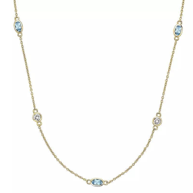 Gemminded 18k Gold Over Silver Blue Topaz & White Topaz Station Necklace, Womens Gold Tone Product Image