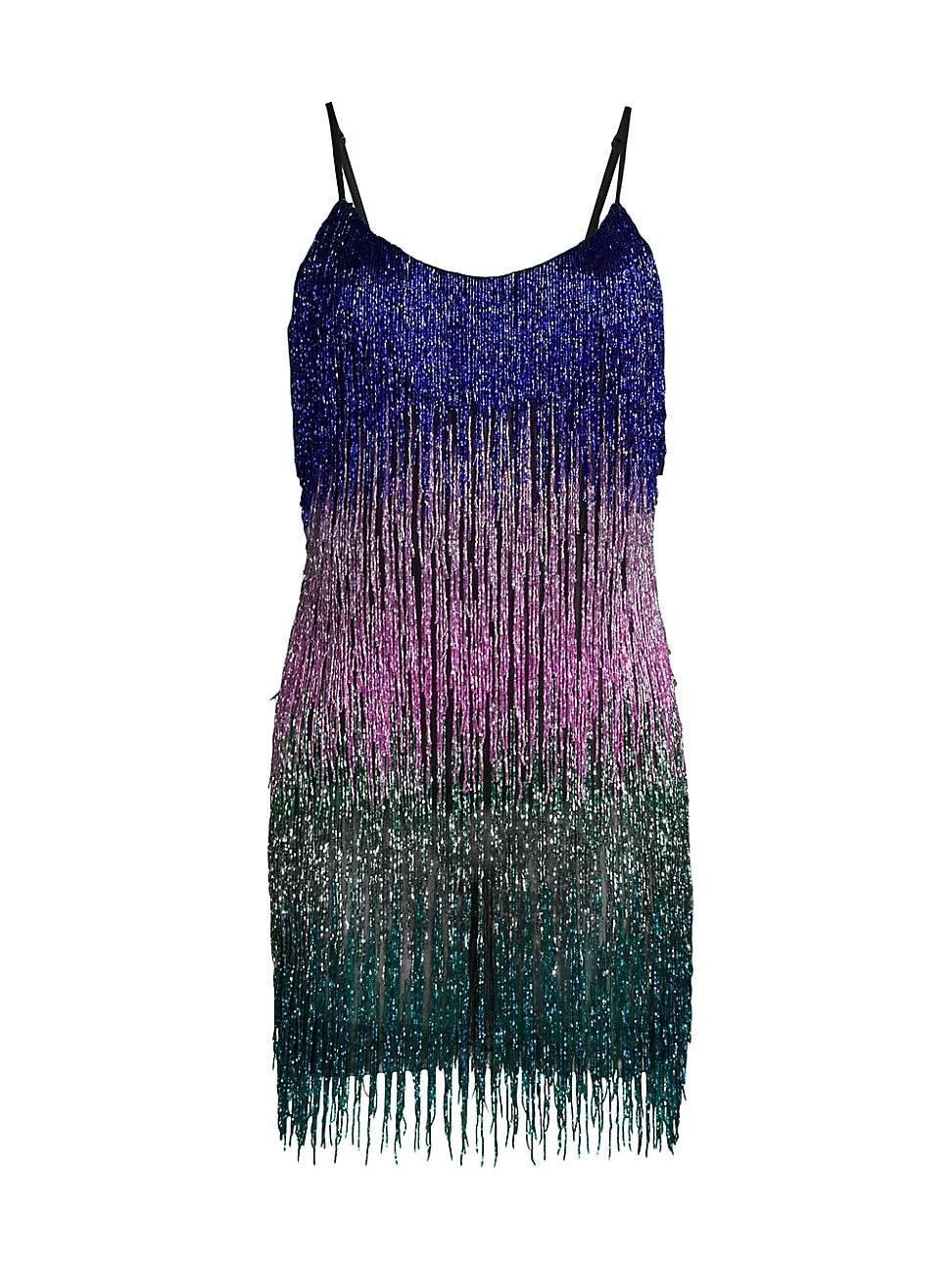 Womens Ombr Beaded Fringe Minidress Product Image