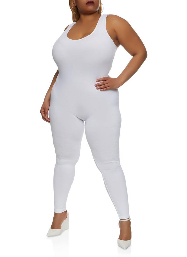 Womens Plus Size Rib Knit Scoop Neck Catsuit Product Image