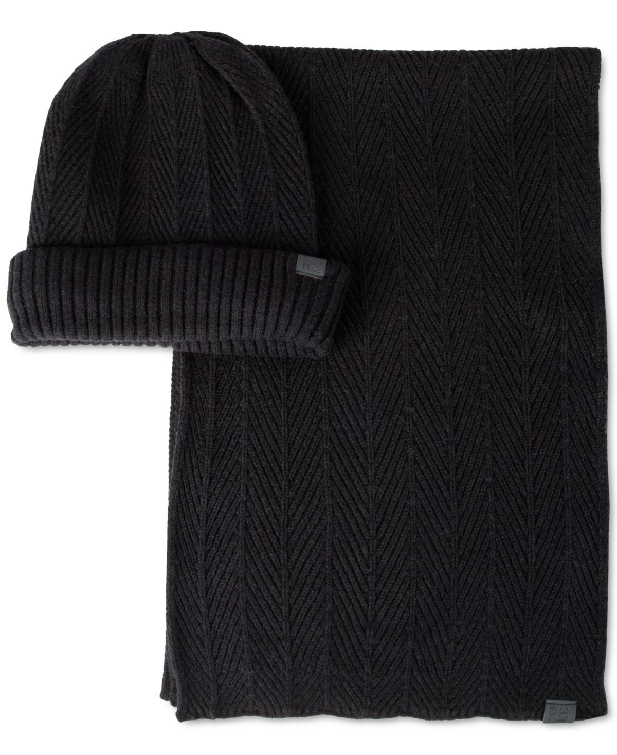 Kenneth Cole Reaction Mens Ribbed Herringbone Beanie & Scarf Set Product Image