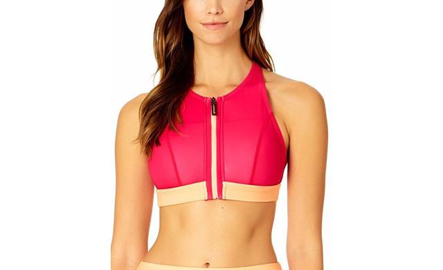 Coppersuit Womens Colorblock Zip Longline Bra Swim Top Product Image