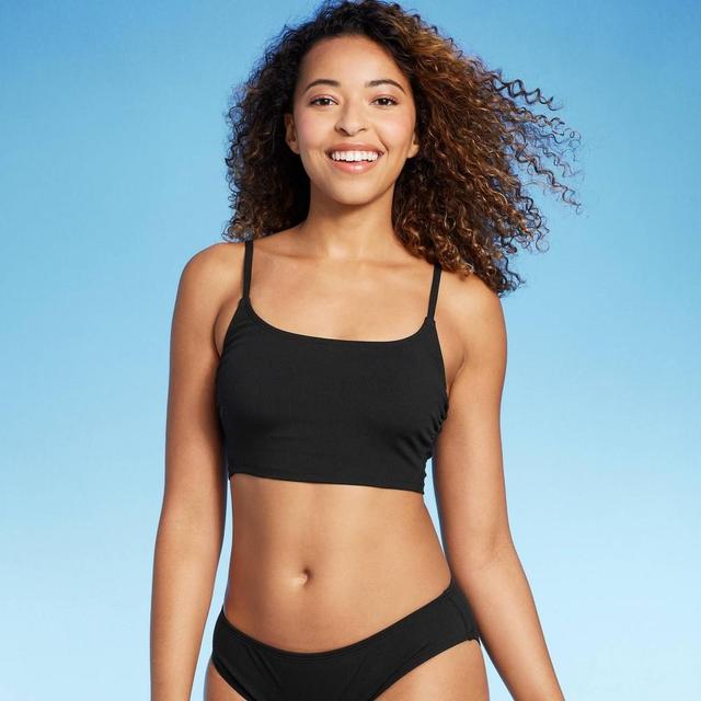 WomensLongline Ribbed Bikini Top - Shade & Shore Black XL: Square Neck, Adjustable Straps, Full Lining Product Image