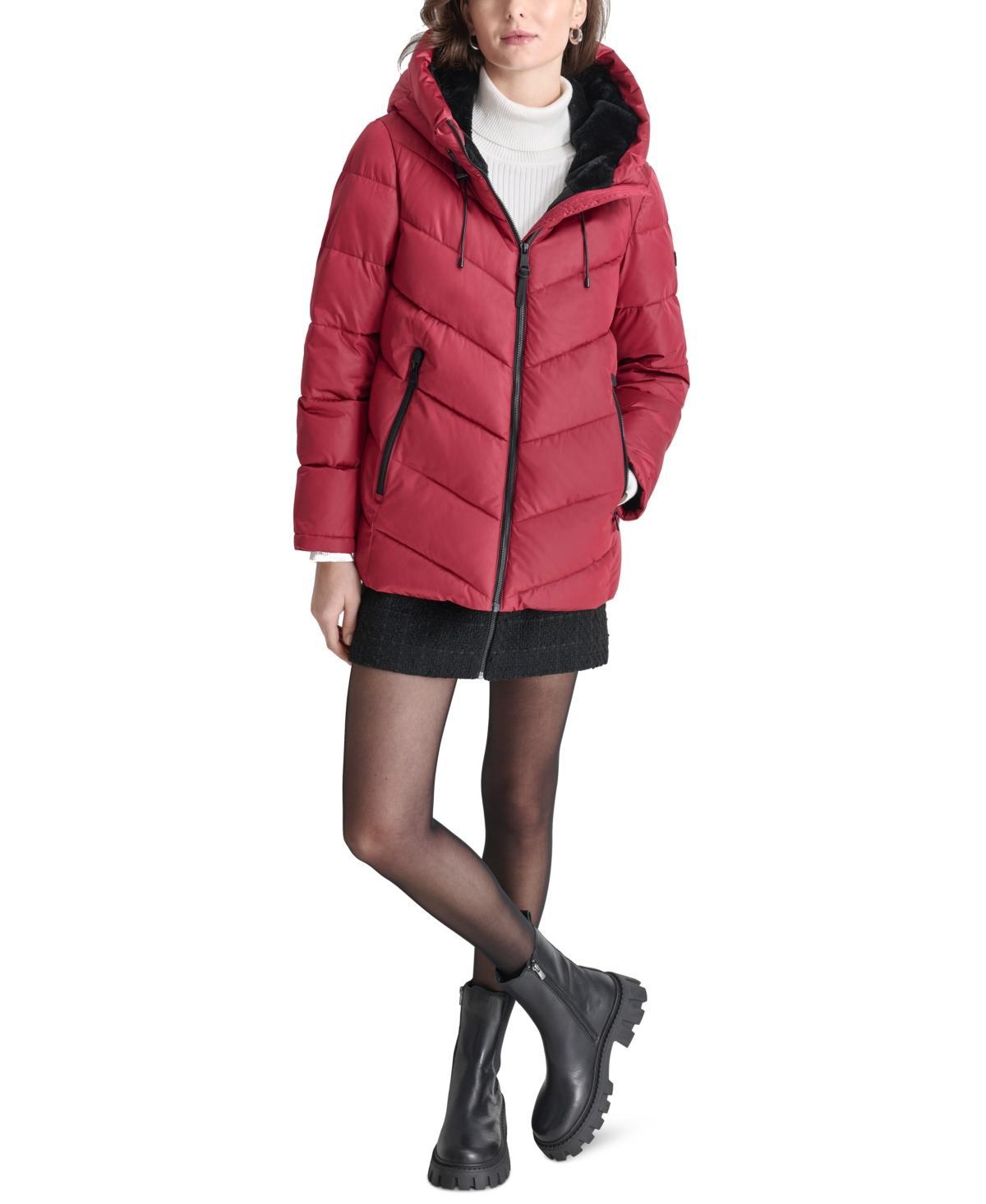 Dkny Womens Hooded Zip-Front Puffer Coat Product Image