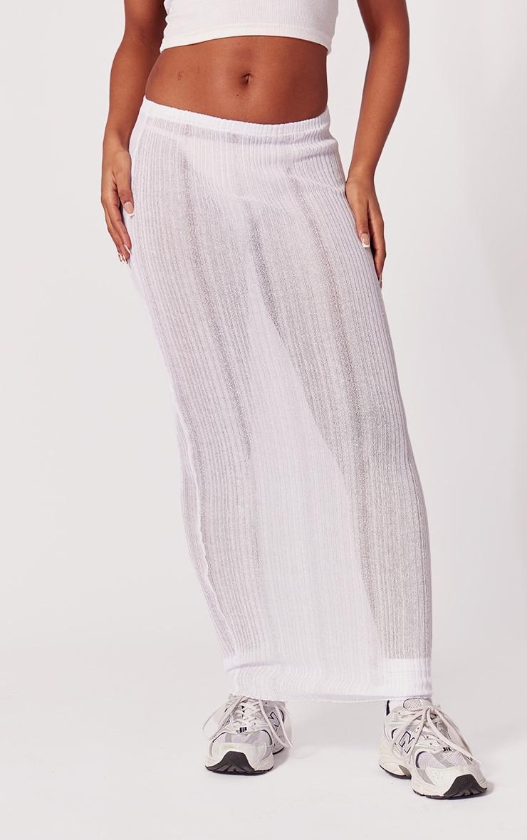 White Sheer Knit Low Rise Maxi Skirt Product Image