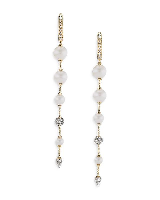 Womens Pearl & Pav Drop Earrings In 18K Yellow Gold With Diamonds Product Image