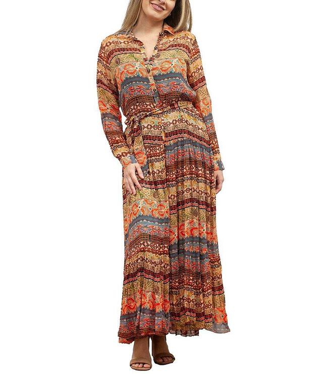 Karyn Seo Printed Chiffon Collared Neckline Long Sleeve Maxi Dress Product Image