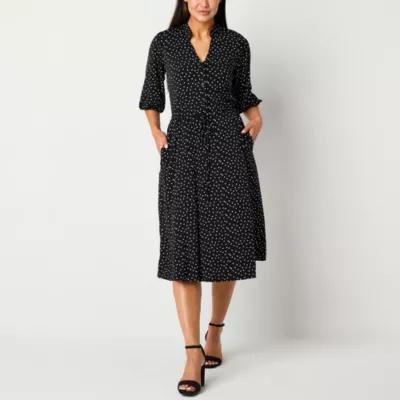 Studio 1 Womens Elbow Sleeve Dots Midi Fit + Flare Dress Product Image