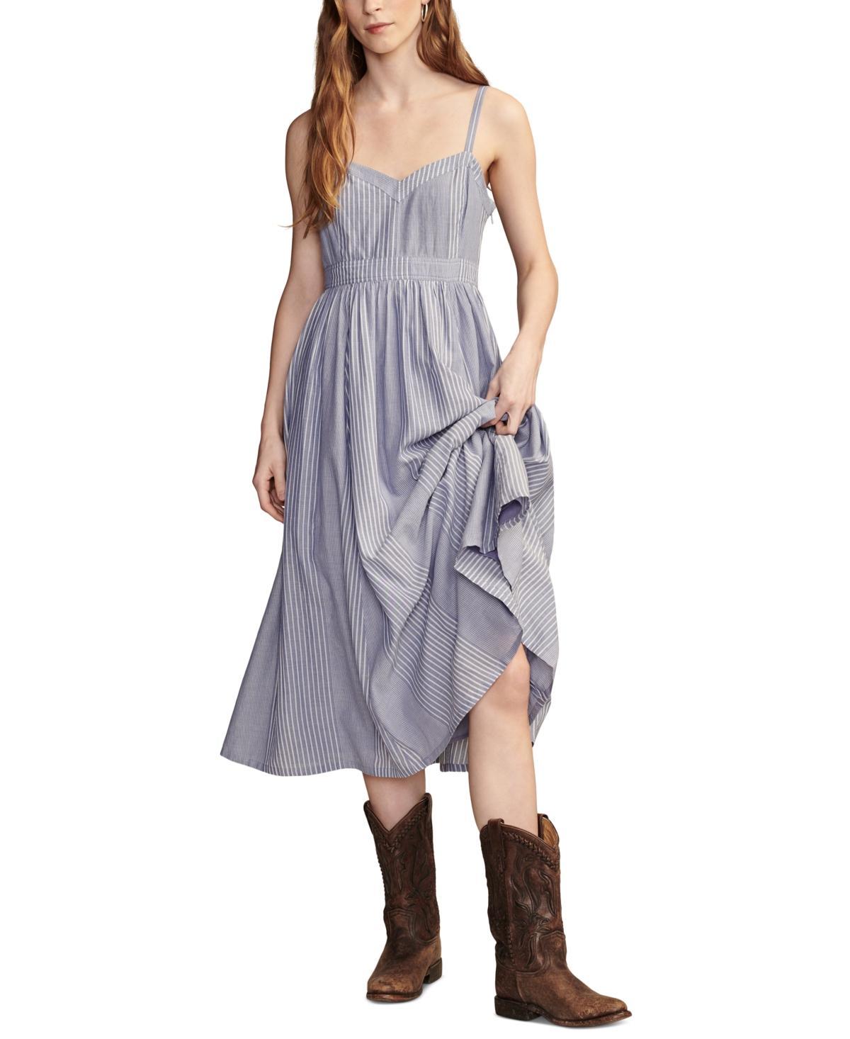 Lucky Brand Womens Striped Seamed-Bodice Cotton Maxi Dress Product Image