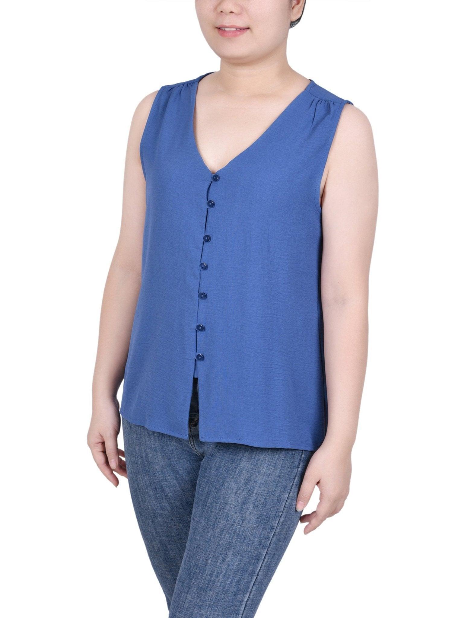 NY Collection Sleeveless Button Front Blouse - Petite Product Image