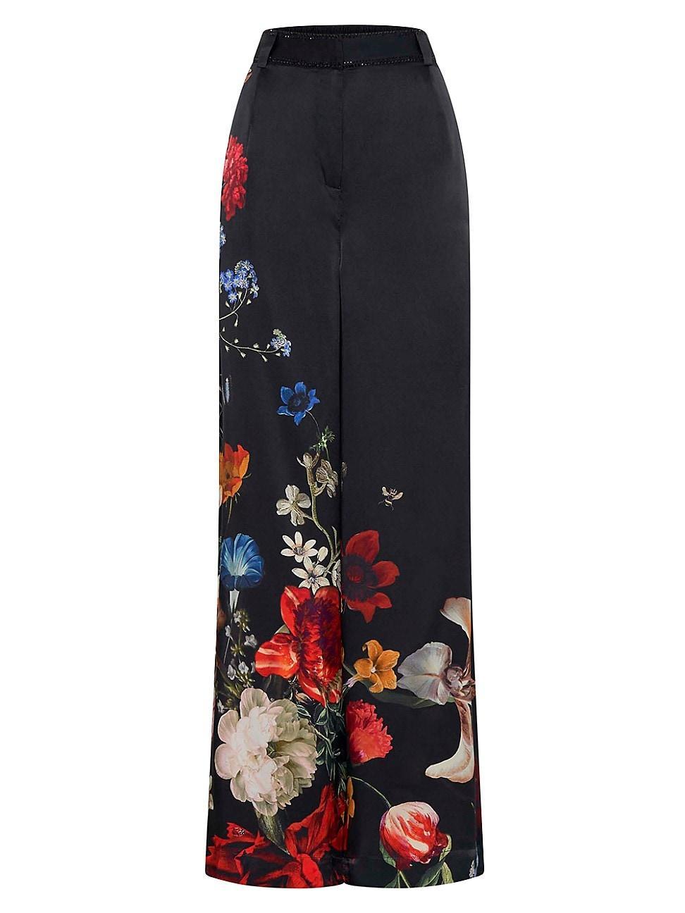 Womens Floral Silk Wide-Leg Pants Product Image