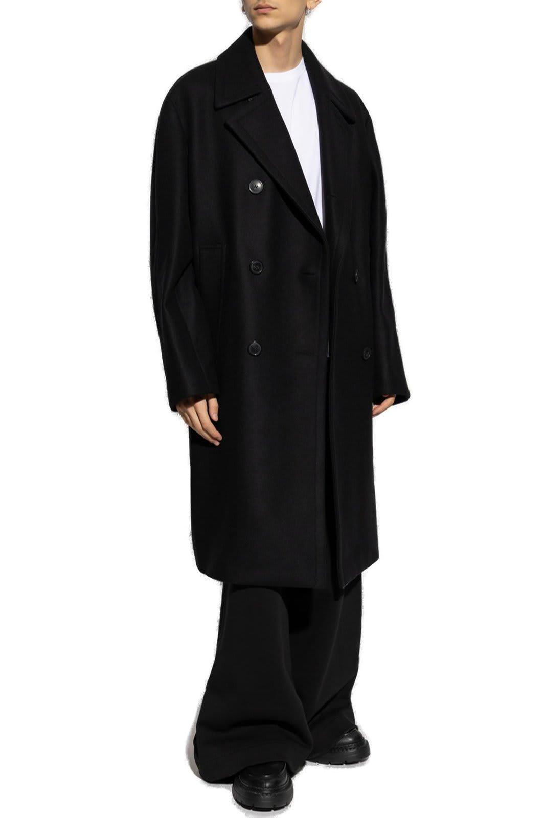 Double-breasted Long Sleeved Coat In Blue Product Image