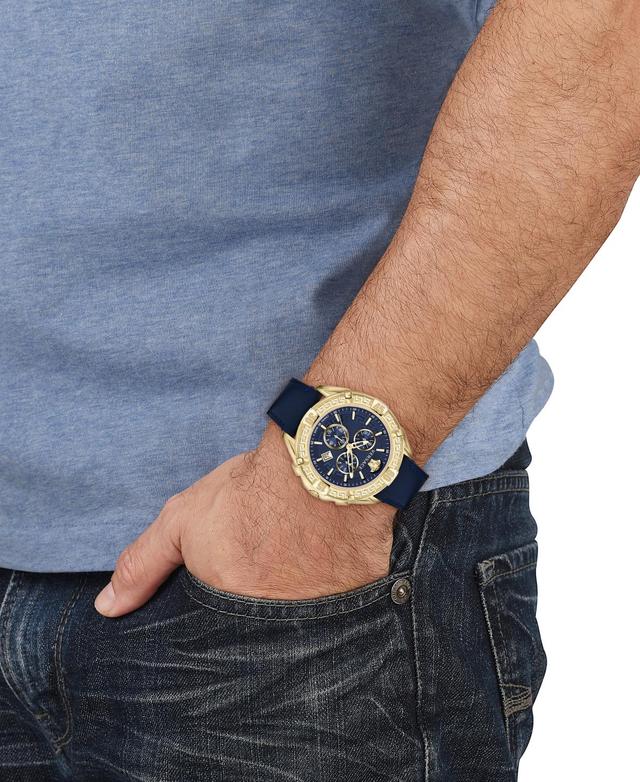 VERSACE Men's Swiss Chronograph Sporty Blue Leather Strap Watch 46mm In Gold Product Image