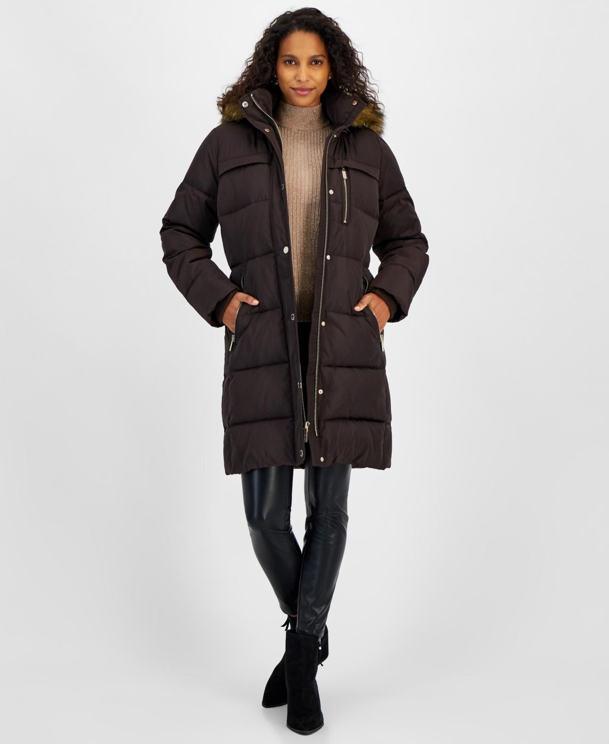 Michael Michael Kors Womens Faux-Fur-Trim Hooded Puffer Coat, Created for Macys Product Image