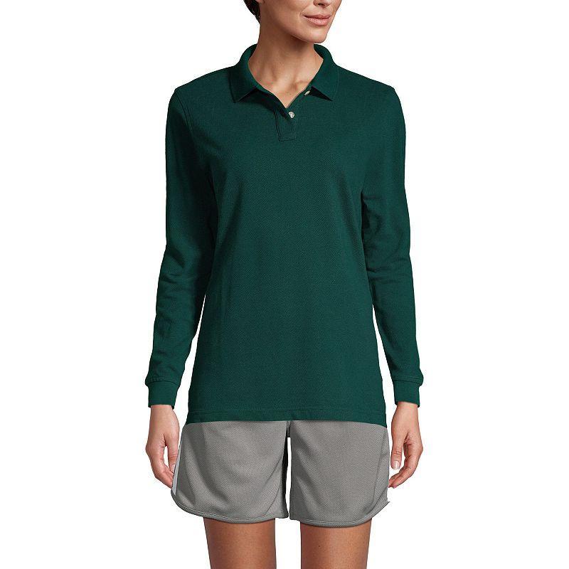 Womens Lands End School Uniform Long Sleeve Mesh Polo Shirt Product Image