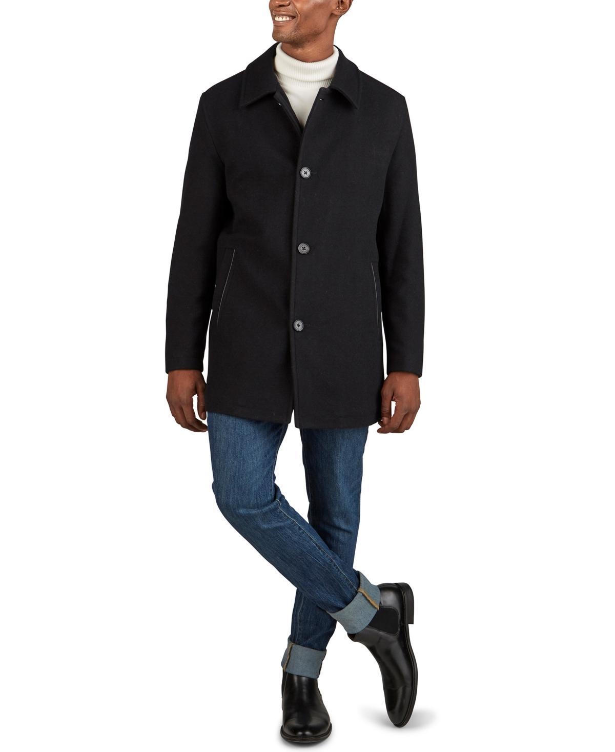 Cole Haan Mens Classic-Fit Car Coat with Faux-Leather Trim Product Image