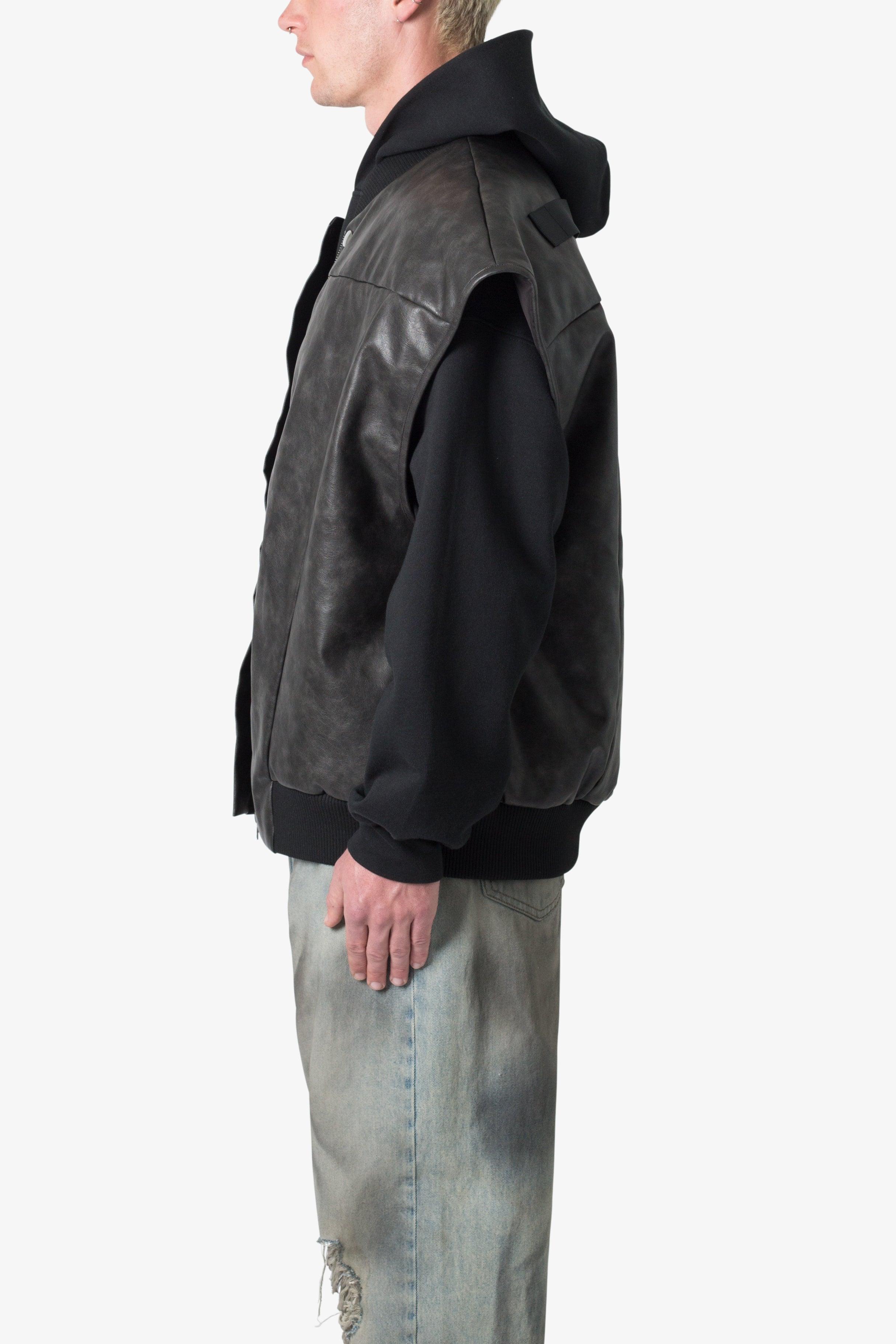 Leather Bomber Vest - Black Product Image